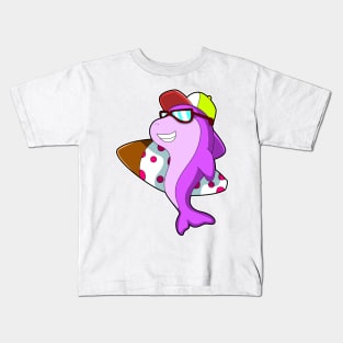 Dolphin as Surfer with Surfboard & Cap Kids T-Shirt